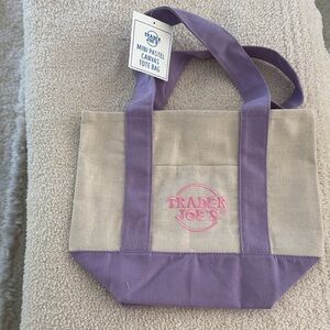 Trader Joe's Purple and Tan Mini Canvas Tote Bag